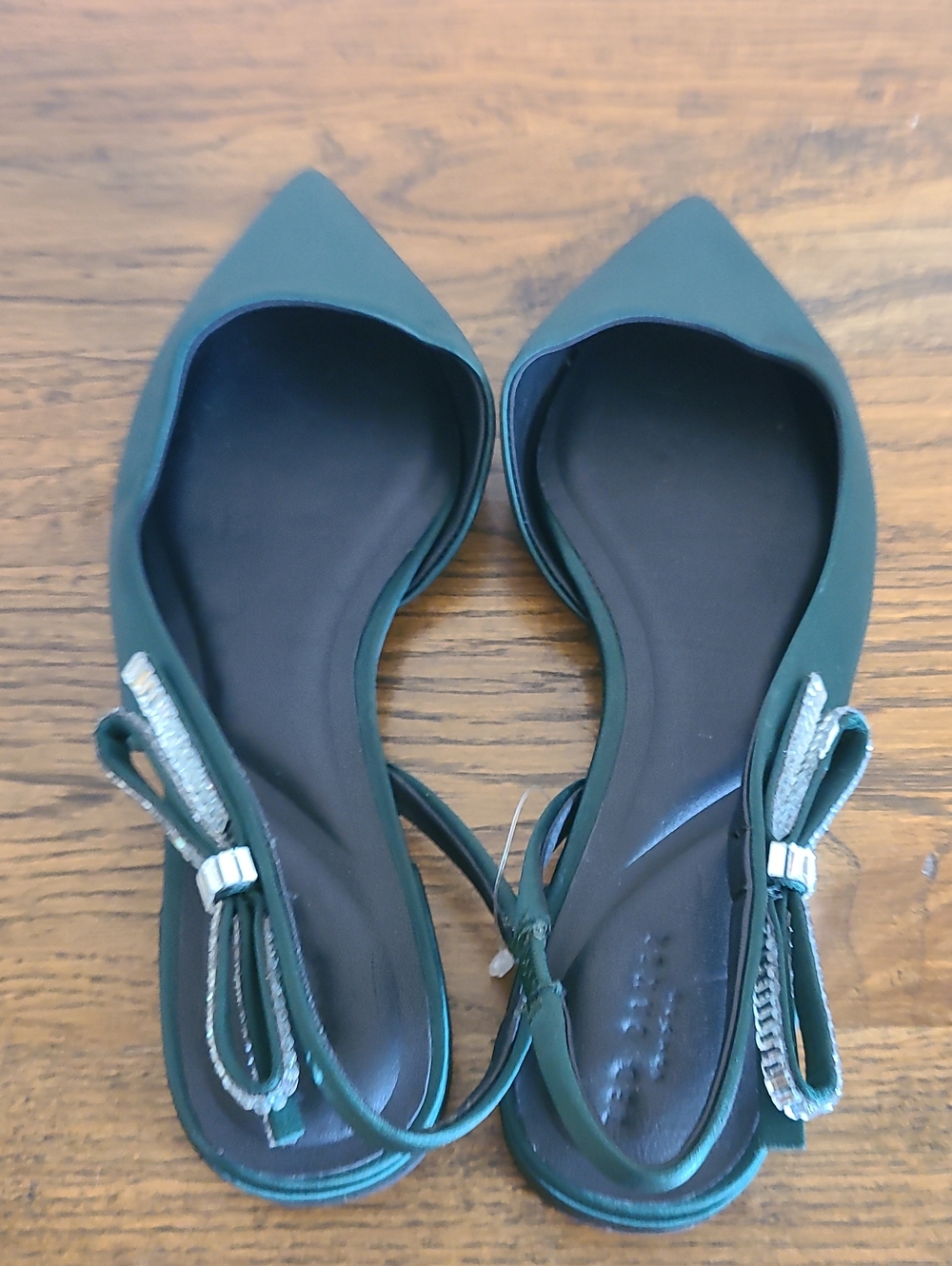 Ted Baker London Emerald Green Pointed Slingback Flats with Bow Detail